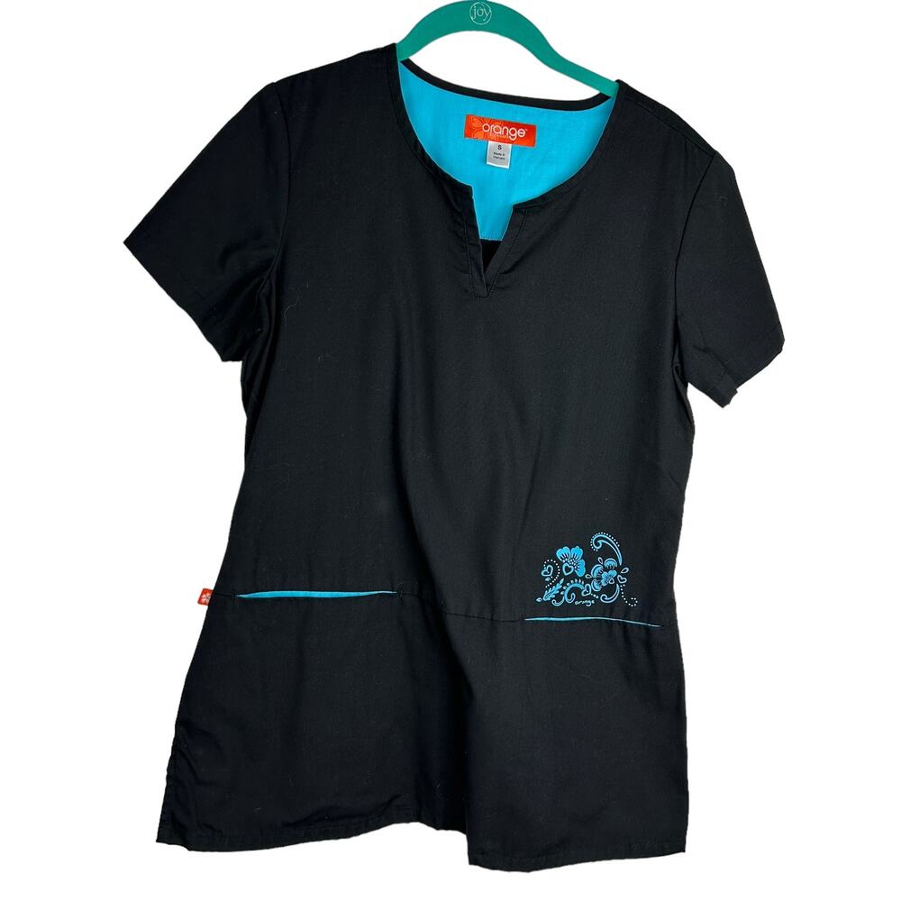 Orange Standard Brand Scrub Black with Teal Accents Size S EUC